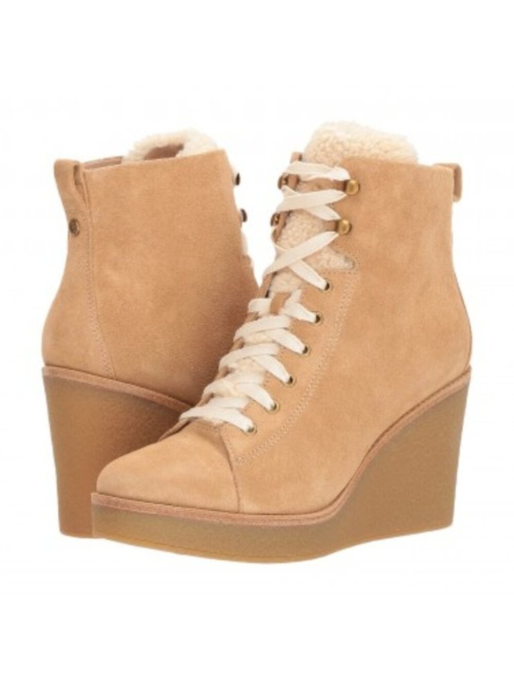 UGG Australia Kiernan Shearling Wedge Boots Sz 7 NIB Suede Lace Up